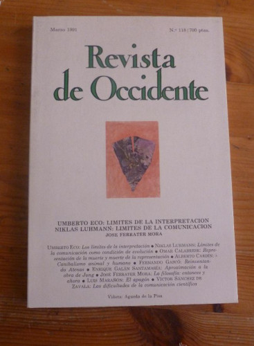 Portada del libro de REVISTA DE OCCIDENTE. MARZO 1991.Nº 118.ECO.LIMITES DE LA INTERPRETACION. LUHMANNN.LIMITES COMIUNIC