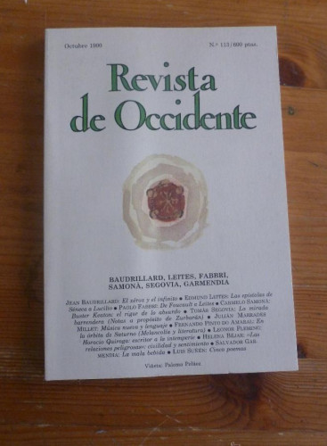Portada del libro de REVISTA DE OCCIDENTE. OCTUBRE 1990. Nº 113. BAUDRILLARD,LEITES,FABRI,XAMONA,SEGOVIA,GARMENDIA