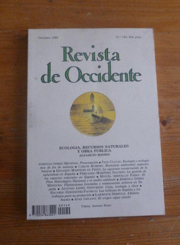 Portada del libro de REVISTA DE OCCIDENTE. OCTUBRE 1993. Nº 149. ECOLOGIA, RECURSOS NATURALES Y OBRA PUBLICA