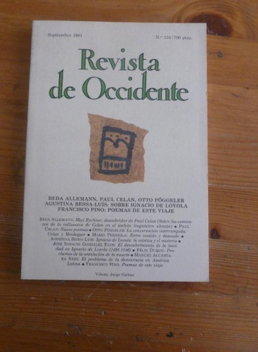 Portada del libro de REVISTA DE OCCIDENTE. SEPTIEMBRE 1991. Nº 124. ALLEMANN, CELAN, POGGELER,BESSA-LUIS.IGNACIO LOYOLA