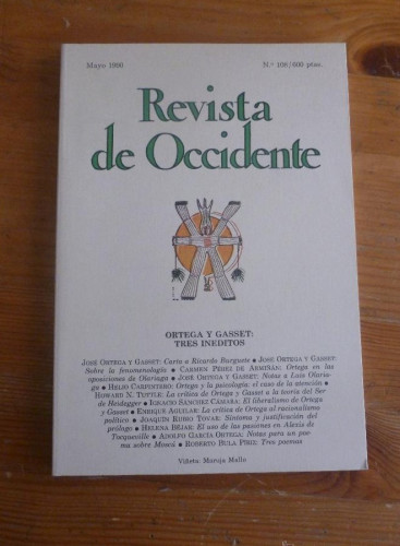 Portada del libro de REVISTA DE OCCIDENTE. MAYO 1990. ORTEGA Y GASSET. TRES INEDITOS.