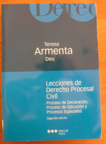 Portada del libro de LECCIONES DE DERECHO PROCESAL CIVIL. TERESA ARMENTA DEU. MARCIAL PONS. 2004 620 PAG