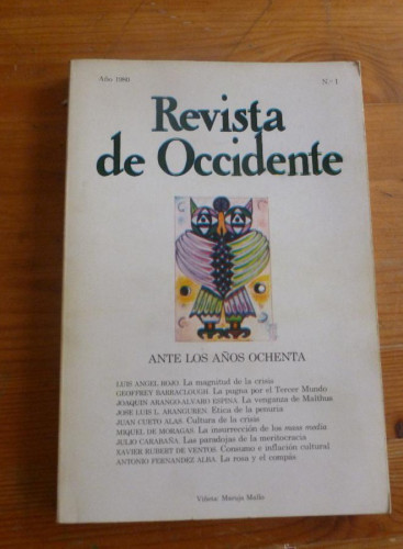 Portada del libro de REVISTA DE OCCIDENTE. AÑO 1980. Nº1. ANTE LOS AÑOS OCHENTA. ARANGUERON,CUETO, MORAGAS, 216 PAG