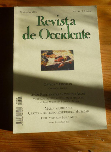 Portada del libro de REVISTA DE OCCIDENTE. NOVIEMBRE 2005. Nº 294. ORTEGA Y EINSTEIN. SARTE.RAYMON ARON. 157 PAG
