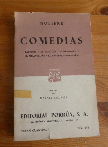 Portada del libro de COMEDIAS. MOLIERE. PORRUA. 1977 161 pp