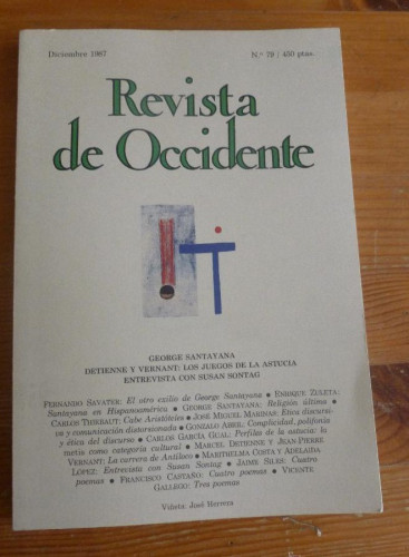 Portada del libro de REVISTA DE OCCIDENTE. DICIEMBRE 1987. Nº79 GEORGES SANTAYANA. SUSAN 154pp
