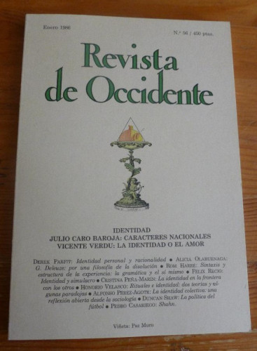 Portada del libro de REVISTA DE OCCIDENTE.ENERO 1986. Nº 56.IDENTIDAD. CARO BAROJA. VICENTE VERDU. 156 pp