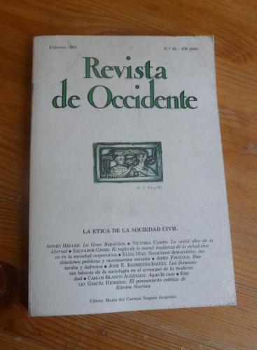 Portada del libro de REVISTA DE OCCIDENTE. FEBRERO 1985 Nº 45. LA ETICA DE LA SOCIEDAD CIVIL 141 pp