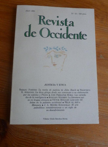 Portada del libro de REVISTA DE OCCIDENTE. ABRIL 1984. Nº 35. JUSTICIA Y ETICA. PAREKH. ADRADOS.FERRATER MORA. 156pp