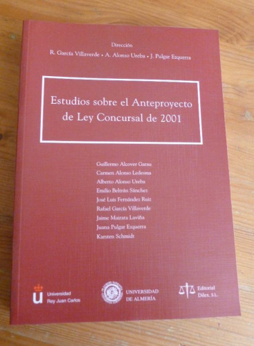 Portada del libro de Estudios sobre el anteproyecto de Ley concursal de 2001