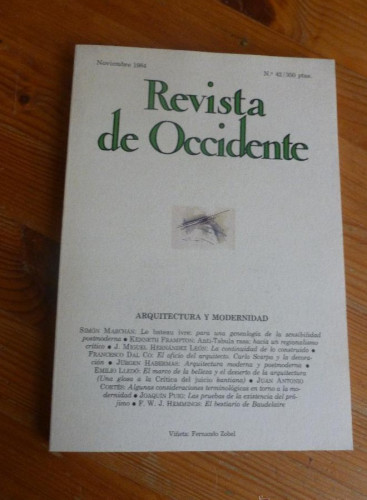 Portada del libro de REVISTA DE OCCIDENTE. NOVIEMBRE 1984. Nº 42. ARQUITECTURA Y MODERNIDAD. 176pp