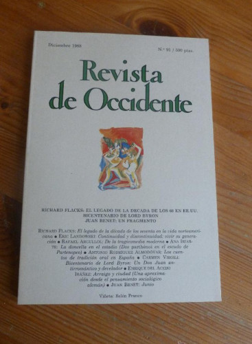 Portada del libro de REVISTA DE OCCIDENTE. DICIEMBRE 1988.Nº 91. RICHARD FLACKS. EL LEGADO DE LA DECADA 60 EN EEUU. 154