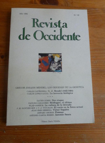 Portada del libro de REVISTA DE OCCIDENTE. AÑO 1984. Nº 32. GREGOR JOHANN MENDEL. LOS ORIGENES DE LA GENETICA. 162 pp
