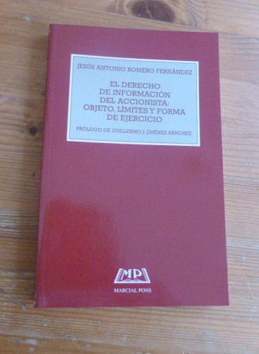 Portada del libro de EL DERECHO DE INFORMACION DEL ACCIONISTA: OBJETO, LIMITES Y FORMA DE EJERCICIO