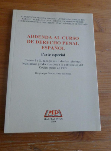Portada del libro de ADDENA AL CURSO DE DERECHO PENAL ESPAÑOL.PARTE ESPECIAL. VARIOS AUTORESL M. PONS 1999 75 pp