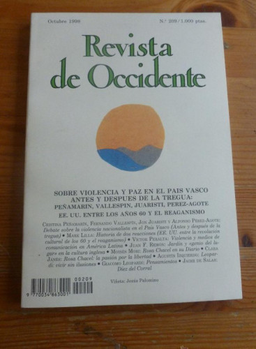 Portada del libro de REVISTA DE OCCIDENTE. OCTUBRE 1998. Nº 209. SOBRE VIOLENCIA Y PAZ EN EL PAIS VASCO. 156 pp