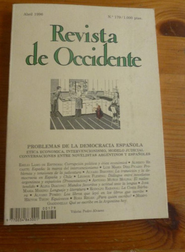 Portada del libro de REVISTA DE OCCIDENTE. ABRIL 1996, Nº 179. PROBLEMAS DE LA DEMOCRACIA ESPAÑOLA. 156 pp