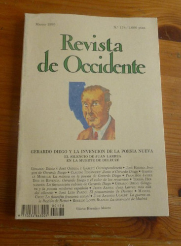 Portada del libro de REVISTA DE OCCIDENTE. MARZO 1996. Nº 178. GERARDO DIEGO Y LA INVENCION DE LA POESIA NUEVA. 154 pp