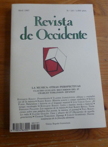 Portada del libro de REVISTA DE OCCIDENTE.OCTUBRE. ABRIL 1997. Nº 191. LA MUSICA. OTRAS PERSPECTIVAS. 170 pp