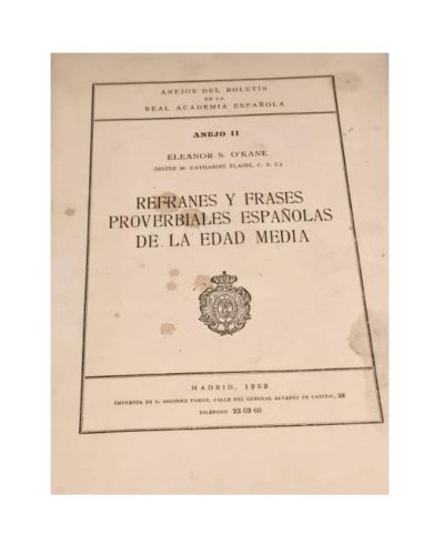 Portada del libro de REFRANES Y FRASES PROVERBIALES ESPAÑOLAS DE LA EDAD MEDIA.
