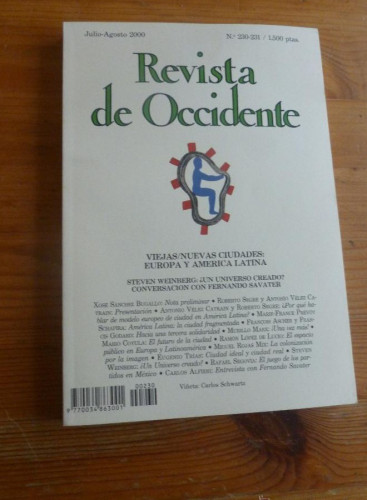 Portada del libro de REVISTA DE OCCIDENTE. JULIO-AGOSTO Nº 230-231 VIEJAS.NUEVAS CIUDADES.EUROPA Y AMERICA LATINA 220pp