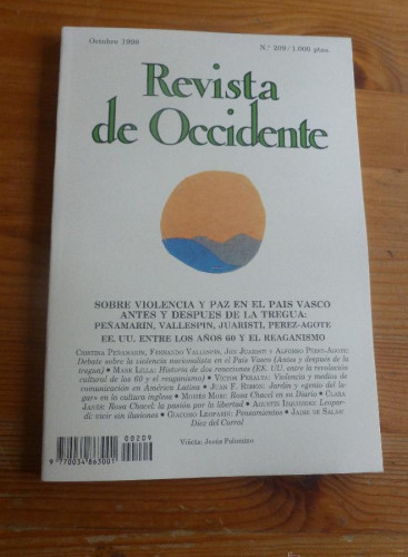 Portada del libro de REVISTA DE OCCIDENTE. OCTUBRE 1998. Nº 209. SOBRE VIOLENCIA Y PAZ EN EL PAIS VASCO. 156 pp