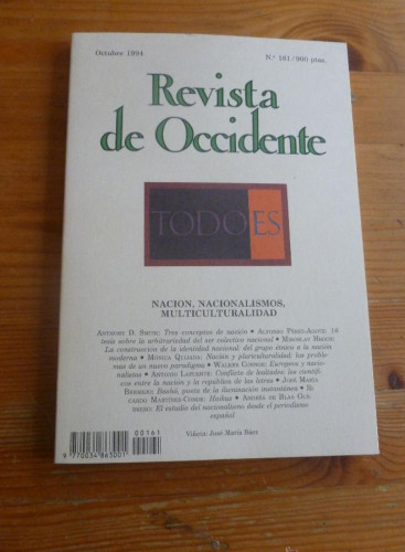 Portada del libro de REVISTA DE OCCIDENTE. OCTUBRE 1994. NACION, NACIONALISMOS, MULTICULTURALIDAD. 160 pp