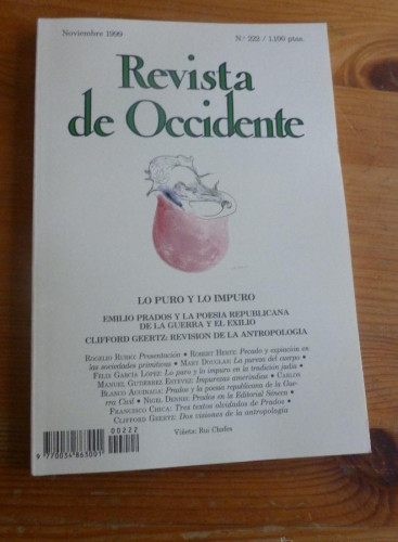 Portada del libro de REVISTA DE OCCIDENTE. NOVIEMBRE 1999. Nº 222. EMILIO PRADOS Y LA POESIA REPUBLICANA EXILIO. 156 pp