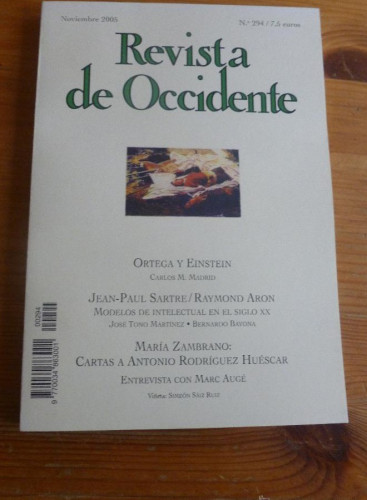 Portada del libro de REVISTA DE OCCIDENTE. NOVIEMBRE 2005. Nº 294. ORTEGA Y EINSTEIN. SARTE.RAYMON ARON. 157 PAG