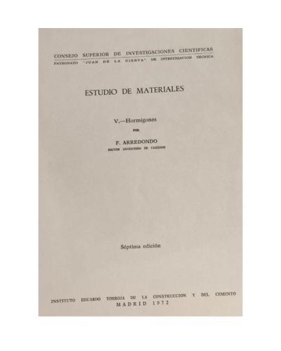 Portada del libro de ESTUDIO DE MATERIALES. V. HORMIGONES