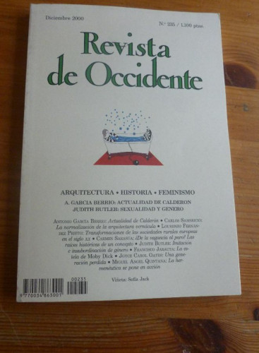 Portada del libro de REVISTA DE OCCIDENTE. DICIEMBRE 2000. Nº 235. ARQUITECTURA. HISTORIA. FEMINISMO. 155 pp