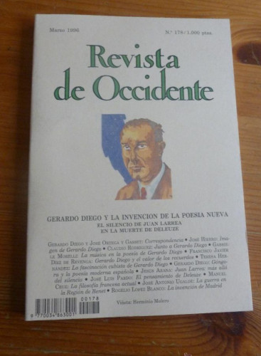 Portada del libro de REVISTA DE OCCIDENTE. MARZO 1996. Nº 178. GERARDO DIEGO Y LA INVENCION DE LA POESIA NUEVA. 154 pp