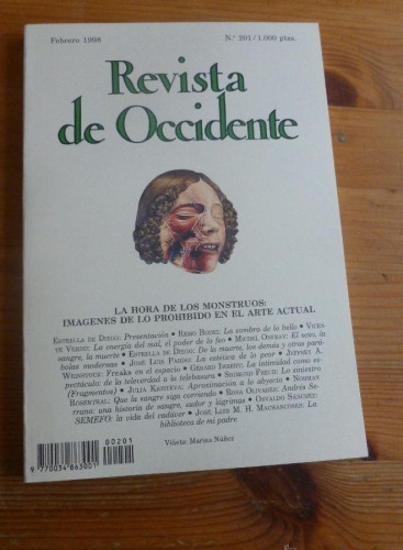 Portada del libro de REVISTA DE OCCIDENTE. FEBRERO 1998. Nº 201. IMAGENES DE LO PROHIBIDO EN EL ARTE ACTUAL. 154 pp