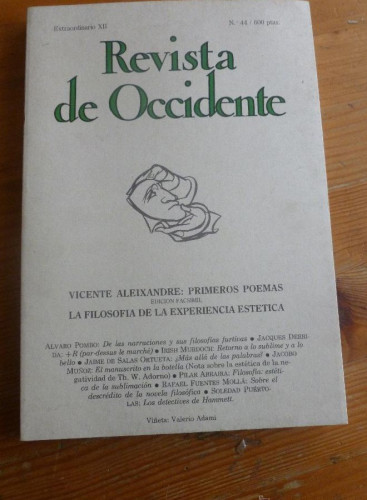 Portada del libro de REVISTA DE OCCIDENTE. EXTRAORDINARIO XII. Nº 44. VICENTE ALEIXANDRE. 177 pp