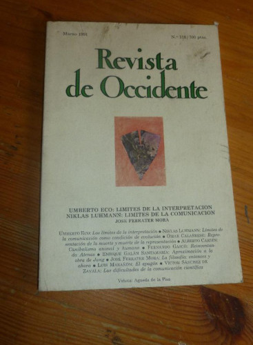 Portada del libro de REVISTA DE OCCIDENTE. MARZO 1991.Nº 118. UMBERTO ECO.LIMITES DE LA INTERPRETACION. 156pp