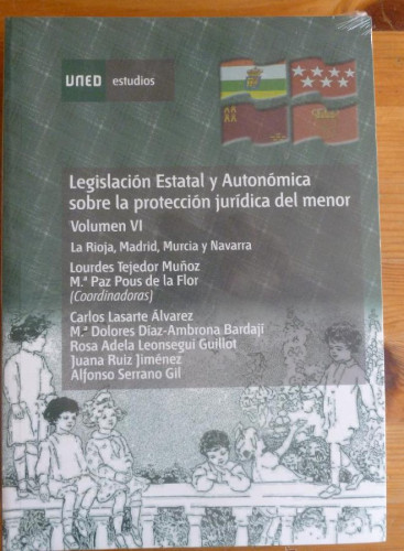 Portada del libro de LEGISLACION ESTATAL Y AUTONOMICA SOBRE LA PROTECCION JURIDICA DEL MENOR. UNED. RIOJA,MADRID,MURCIA,