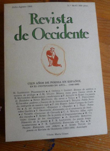 Portada del libro de REVISTA DE OCCIDENTE. JULIO AGOSTO Nº 86-87. CIEN AÑOS DE POESIAS EN ESPAÑOL. 298 pp