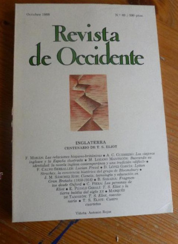 Portada del libro de REVISTA DE OCCIDENTE.OCTUBRE 1988. Nº 89. INGLATERRA.CENTENARIO T.S. ELIOT. 167 pp