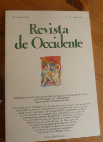 Portada del libro de REVISTA DE OCCIDENTE. DICIEMBRE 1988.Nº 91. RICHARD FLACKS. EL LEGADO DE LA DECADA 60 EN EEUU. 154