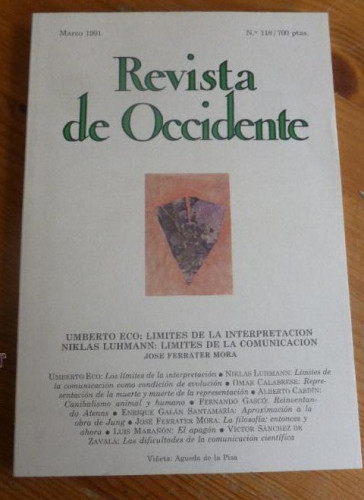 Portada del libro de REVISTA DE OCCIDENTE. 1991.Nº118. UMBERTO ECO. LIMITES INTERPRETACION. 156 pp