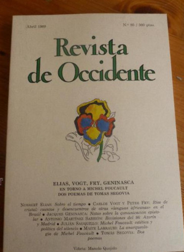 Portada del libro de REVISTA DE OCCIDENTE. ABRIL 1989. ELIAS, VOGT, FRY, GENINASCA. 156 pp