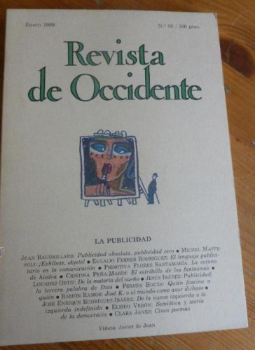 Portada del libro de REVISTA DE OCCIDENTE.ENERO 1989. N º 92 LA PUBLICIDAD. 156pp