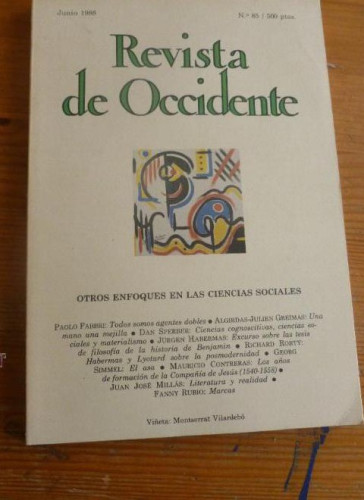 Portada del libro de REVISTA DE OCCIDENTE.JUNIO 1988. Nº 85. OTROS ENFOQUES EN LAS CIENCIAS SOCIALES. 156 pp