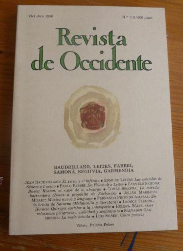 Portada del libro de REVISTA DE OCCIDENTE.OCTUBRE 1990.Nº 113. BAUDRILLARD, LEITES,FABRI, SAMONA, SEGOVIA,GARMENDIA. 154