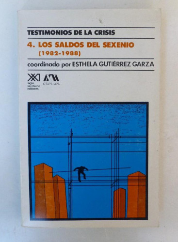 Portada del libro de Testimonios de la crisis.4.Los saldos del sexenio(1982-1988)-Esthela Gutiérrez Garza- sXXI. 276pp