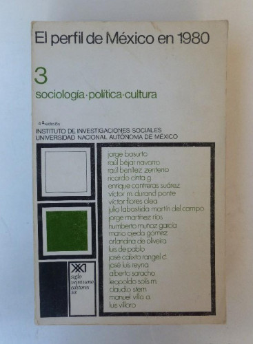 Portada del libro de El perfil de México en 1980. V3. Sociología, política, cultura- Varios autores- Ed. Siglo XXI. 624pp