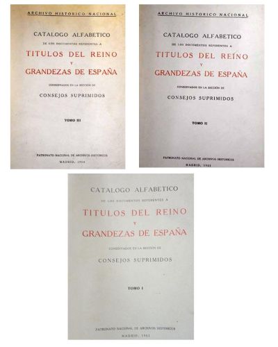 Portada del libro de TITULOS DEL REINO Y GRANDEZAS DE ESPAÑA. Tomo I, II Y III.