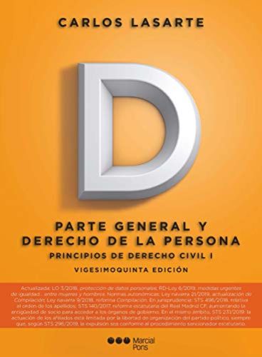Portada del libro de PRINCIPIOS DE DERECHO CIVIL, I 2019.
