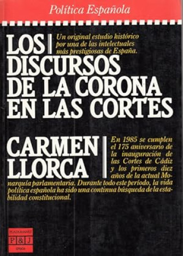 Portada del libro de Los Discurso de la Corona en las Cortes