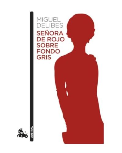 Señora de rojo sobre fondo gris